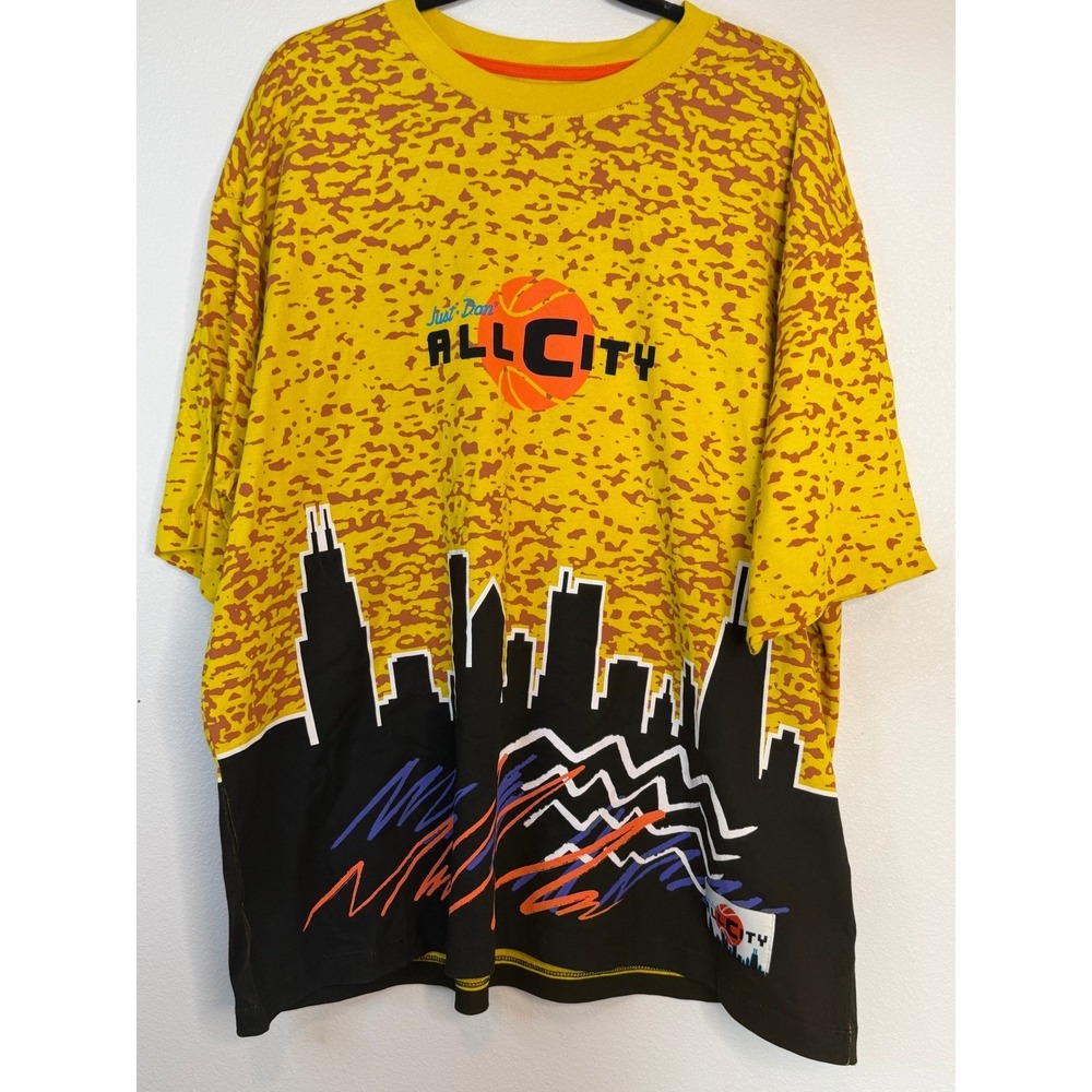 Just Don All City Men's XXL Chicago Skyline Graphic T-Shirt Yellow Black Cotton